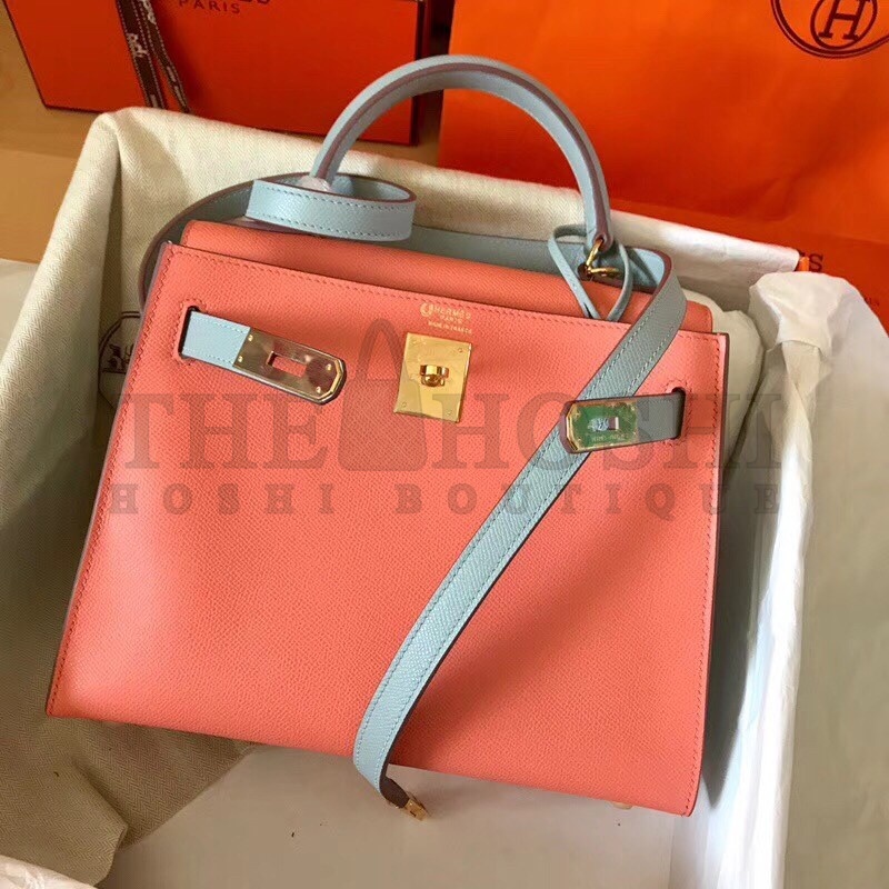 H**me5 Bicolor Epsom Kelly 28cm Rose Lipstick Handmade Bag Master Quality