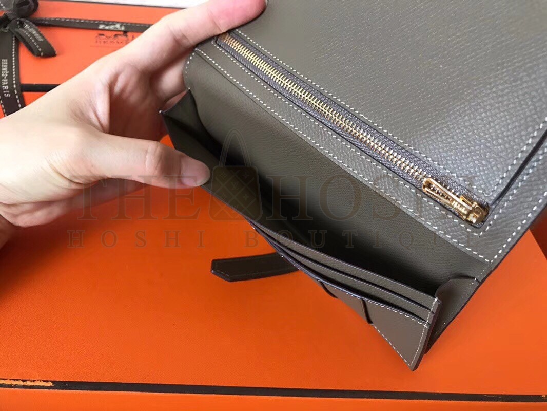 H**me5 Taupe Epsom Bearn Gusset Wallet Master Quality