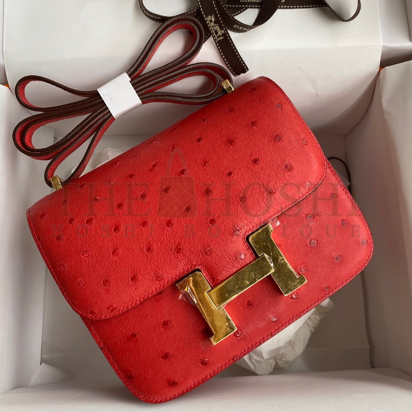 H**me5 Constance 18 Handmade Bag In Red Ostrich Leather Master Quality