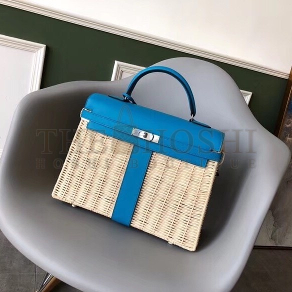 H**me5 Blue Picnic Kelly 35cm Wicker Bag Master Quality