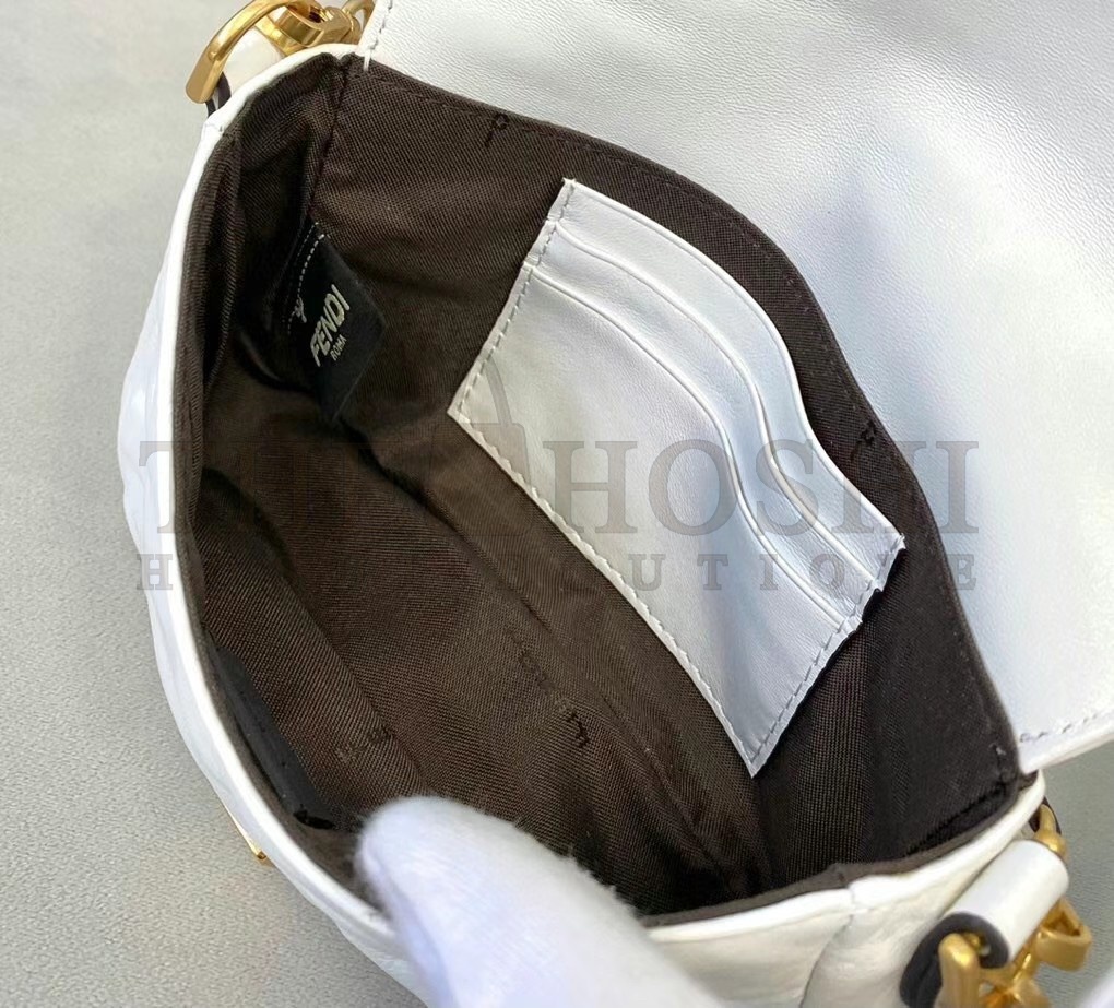 F**di Small Baguette Bag In White FF Nappa Leather Master Quality