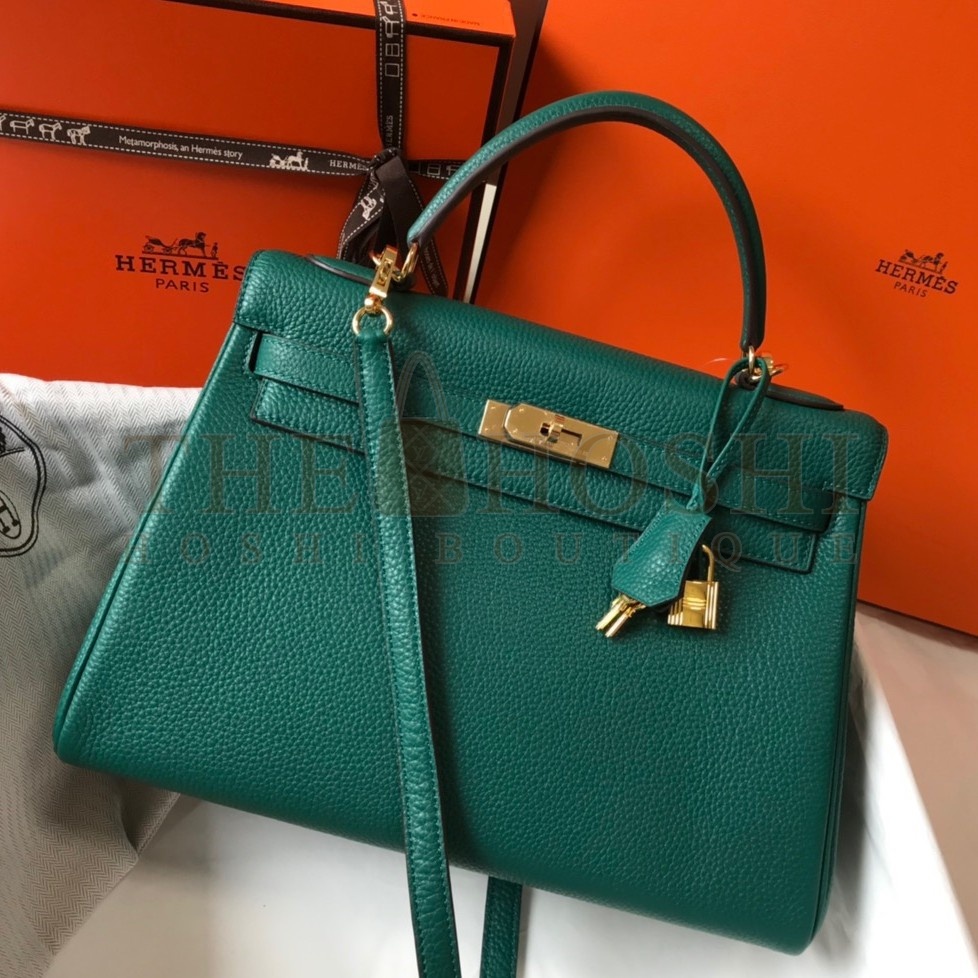H**me5 Kelly 32cm Retourne Bag in Malachite Clemence Leather GHW Master Quality