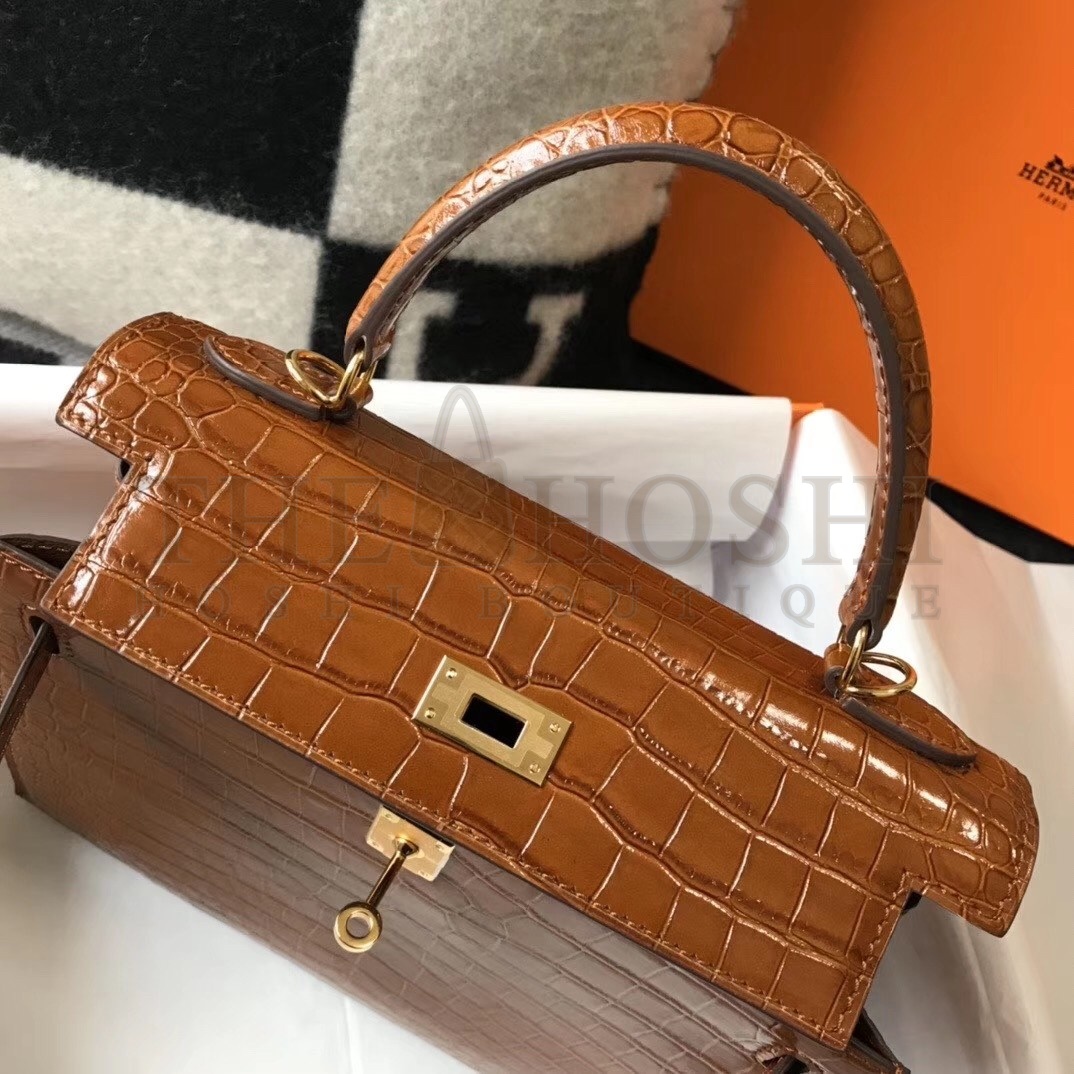 H**me5 Kelly 28cm Bag In Brown Embossed Crocodile GHW Master Quality