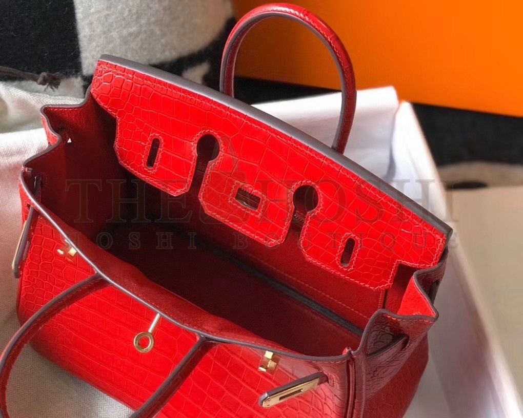 H**me5 Birkin 25cm Bag In Red Embossed Crocodile Leather Master Quality