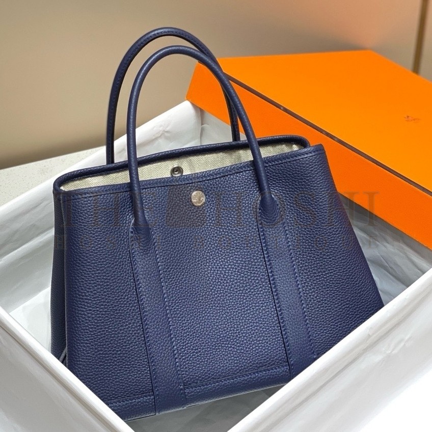 H**me5 Garden Party 30 Bag In Blue Saphir Taurillon Leather Master Quality