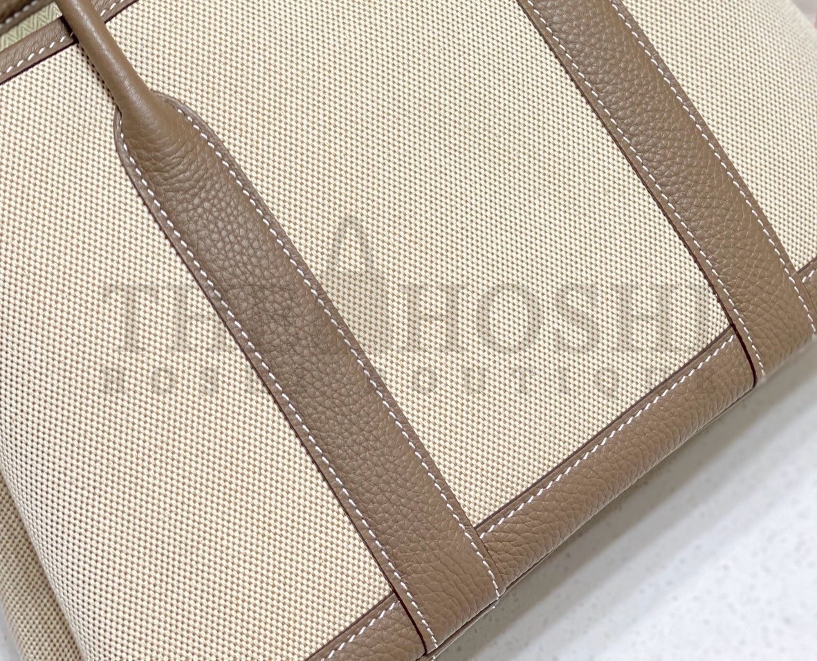 H**me5 Garden Party 30cm Bag in Toile and Taupe Leather Master Quality