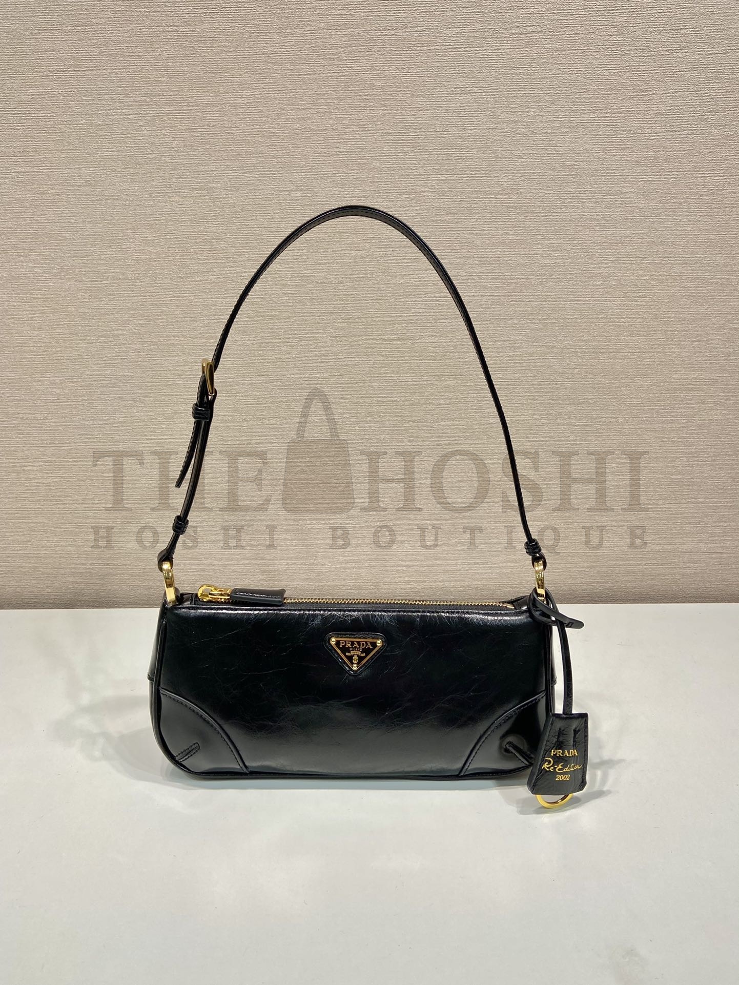 Pra*a Women Re-Edition 2002 Re-Nylon Brushed Leather Shoulder Bag Black Master Quality