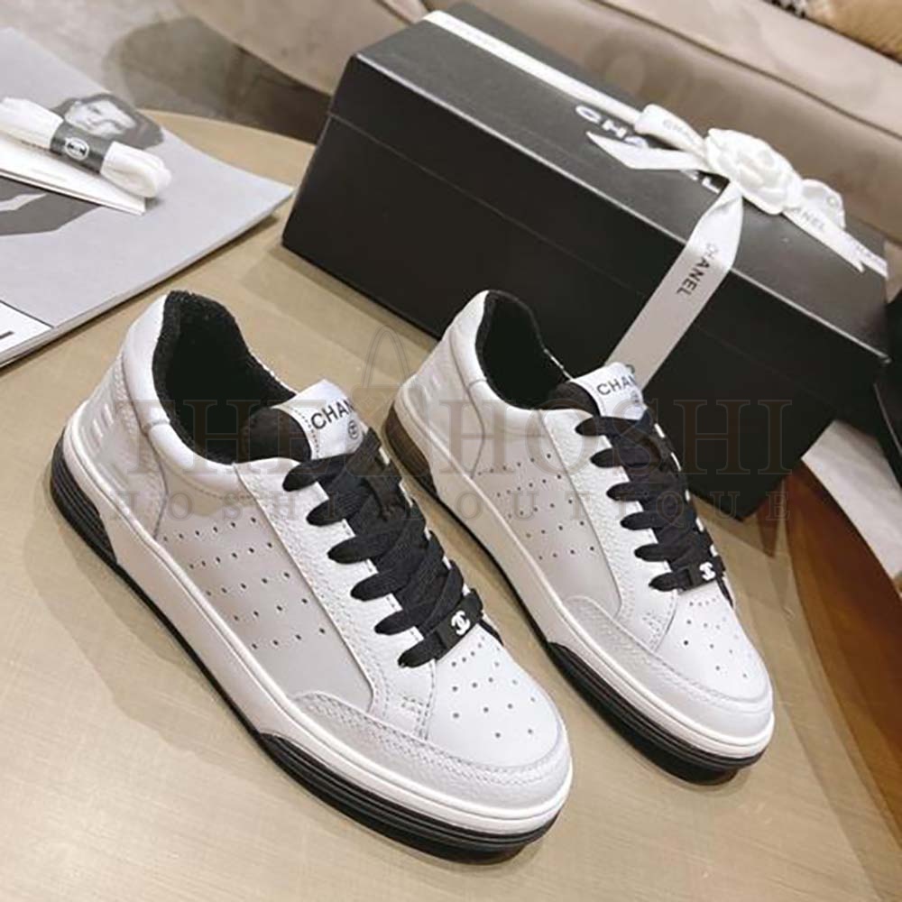 Ch**el Women Calfskin Letter Flat Lace Up Runner Trainer Sneakers Master Quality