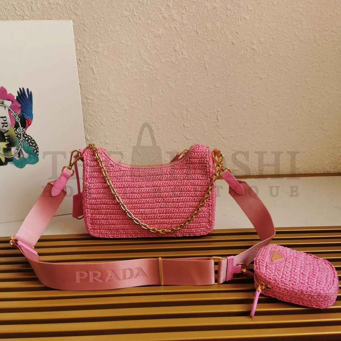 Pra*a Re-Edition 2005 Shoulder Bag In Pink Raffia Master Quality