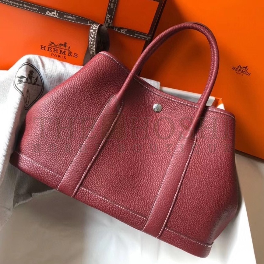 H**me5 Garden Party 30 Bag In Bordeaux Clemence Leather Master Quality