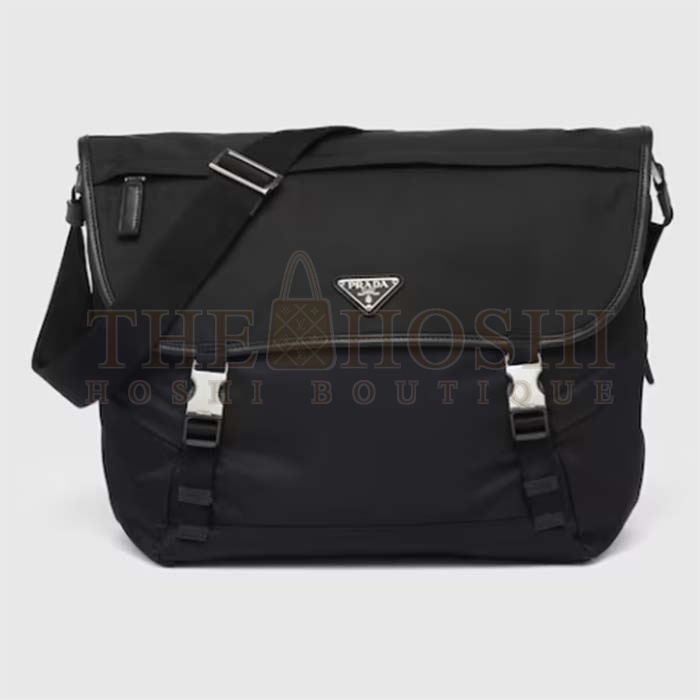Pra*a Unisex Re-Nylon Saffiano Leather Shoulder Bag Black Fabric Flap Master Quality