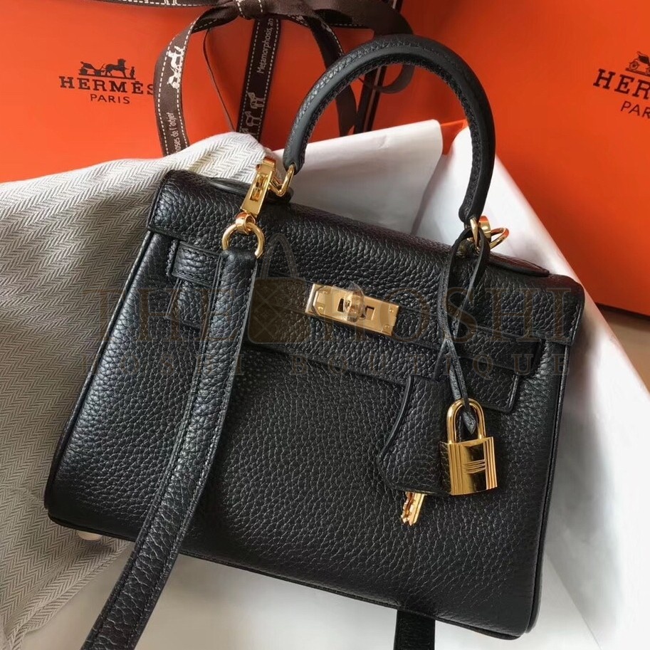 H**me5 Mini Kelly 20cm Bag In Black Clemence Leather Master Quality
