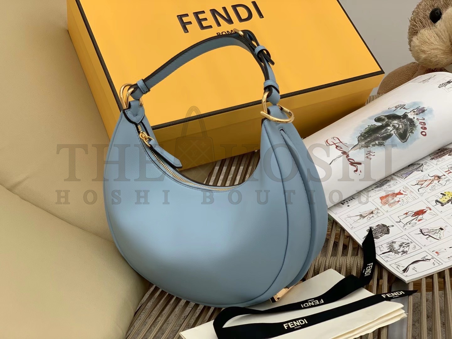 F**di F**digraphy Small Hobo Bag In Light Blue Leather Master Quality