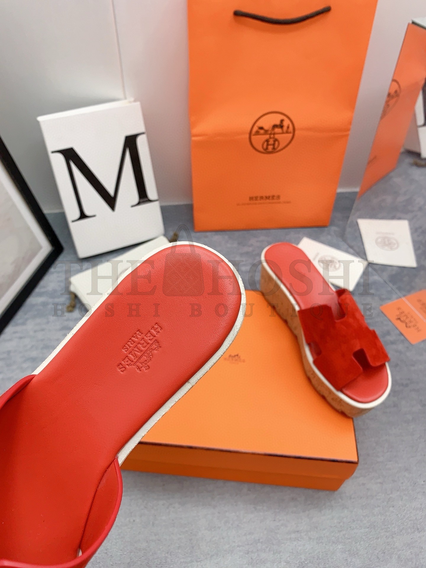 H**me5 Eze 30 Cork Platform Sandals in Piment Suede Leather Master Quality