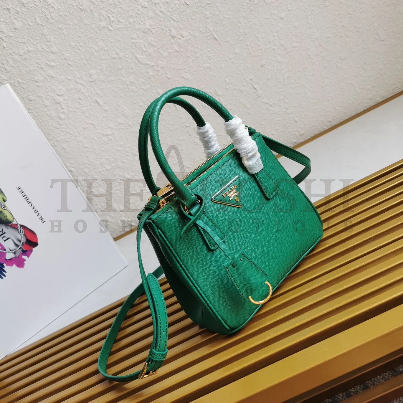 Pra*a Mini Galleria Bag In Green Saffiano Leather Master Quality