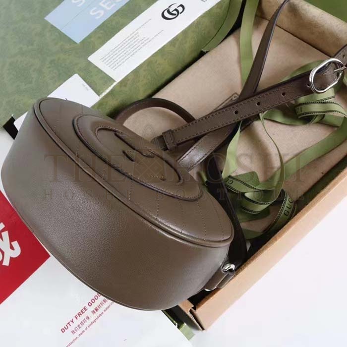 Gvc*1 Women GG Blondie Mini Shoulder Bag Brown Leather Round Interlocking G Patch Master Quality