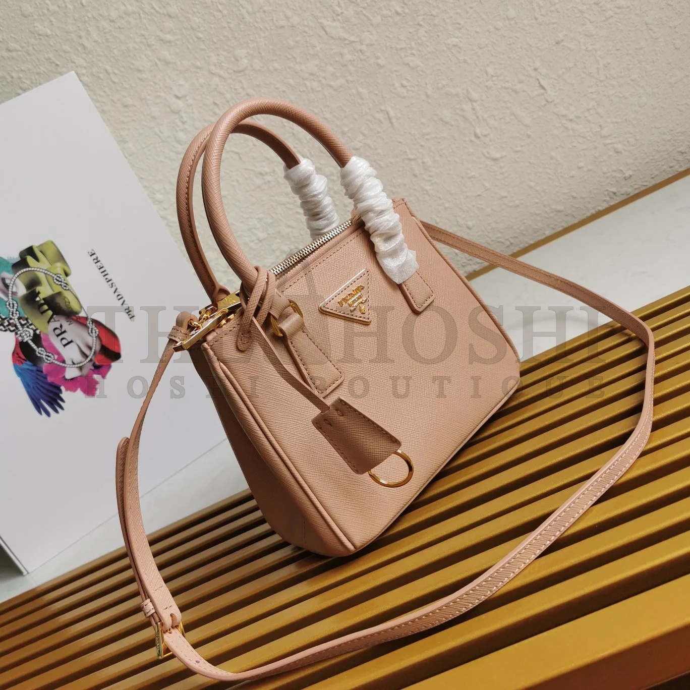 Pra*a Mini Galleria Bag In Powder Pink Saffiano Leather Master Quality