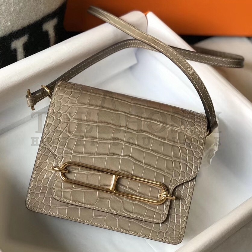 H**me5 Roulis Mini Bag In Taupe Embossed Crocodile Calfskin Master Quality