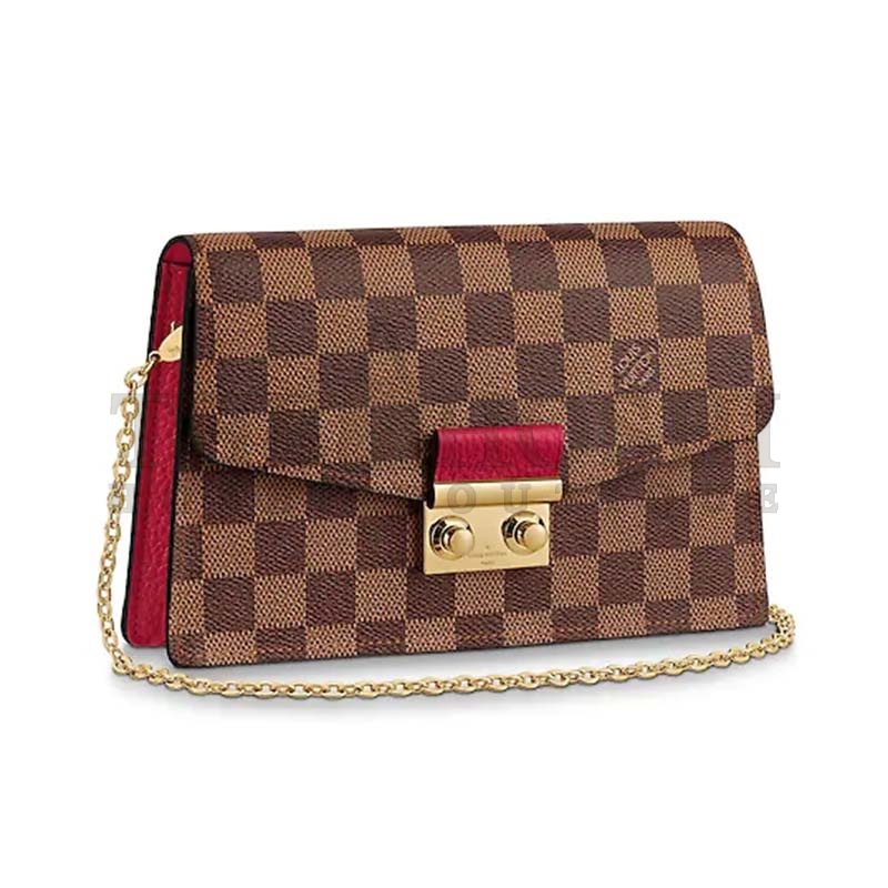 L0vis Vvtt0n LV Women Croisette Chain Wallet in Damier Ebene Coated Canvas Master Quality