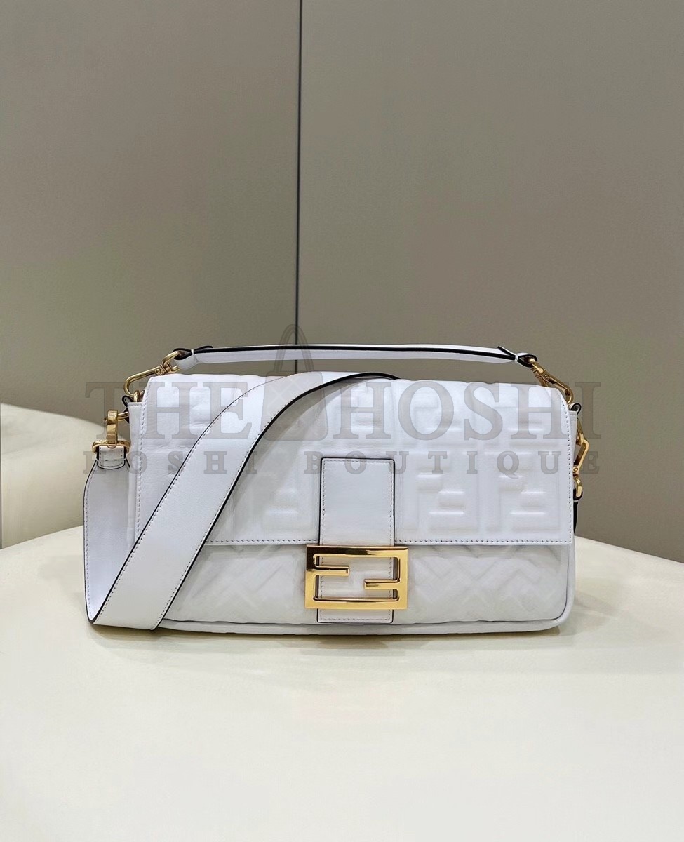 F**di Large Baguette Bag In White FF Nappa Leather Master Quality