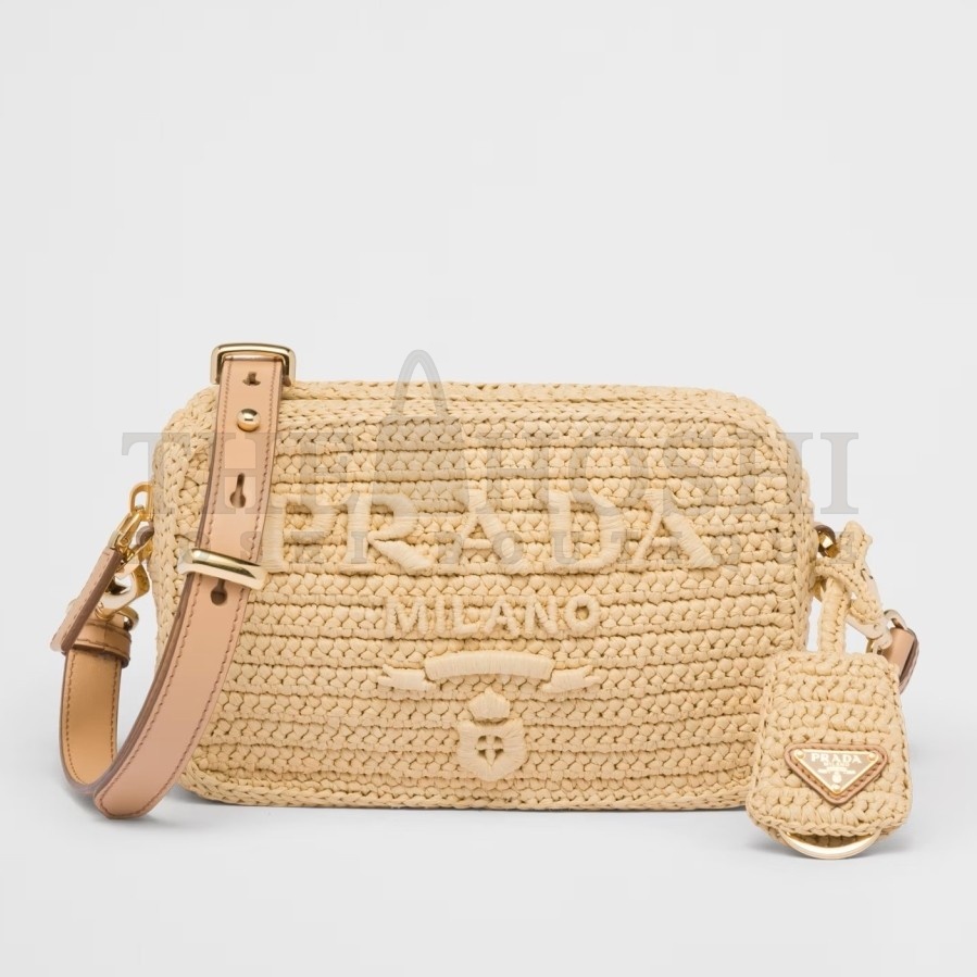 Pra*a Crochet Shoulder Bag in Natural Raffia-effect Yarn Master Quality