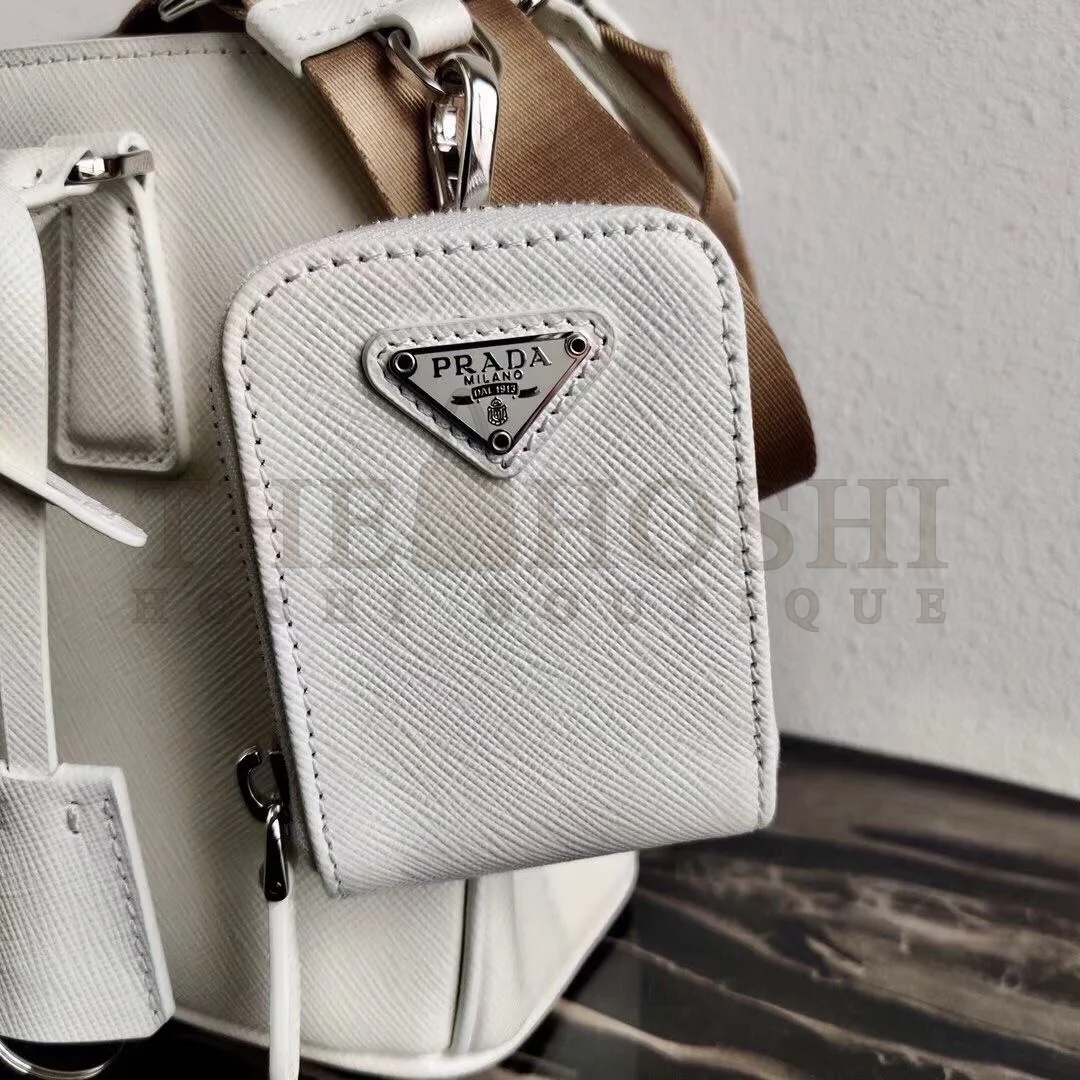 Pra*a Galleria Mini Bag In White Saffiano Leather Master Quality