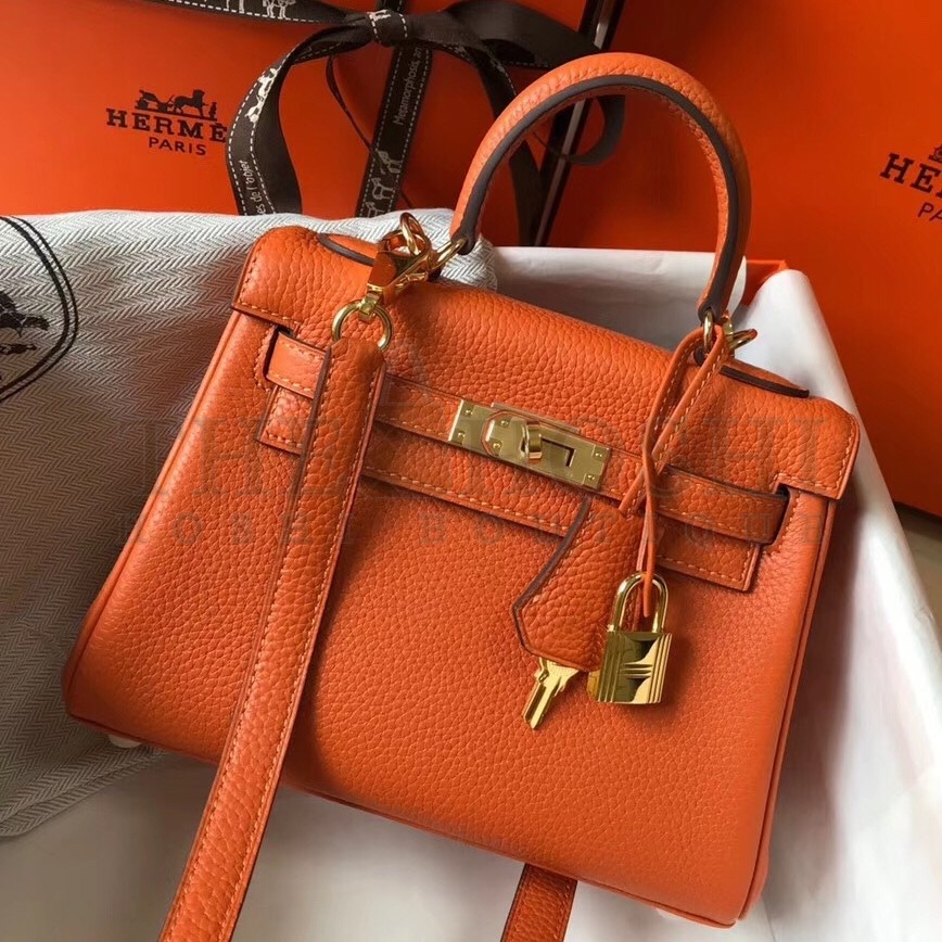 H**me5 Mini Kelly 20cm Bag In Orange Clemence Leather Master Quality