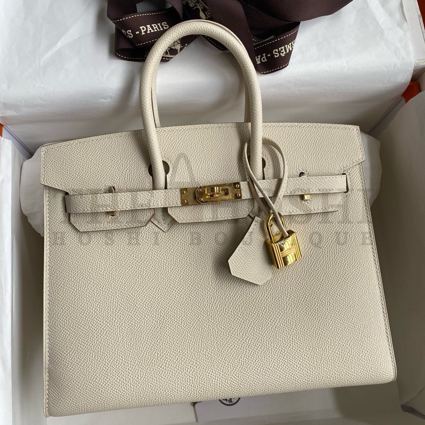 H**me5 Birkin 25 Sellier Handmade Bag In Craie Epsom Calfskin Master Quality