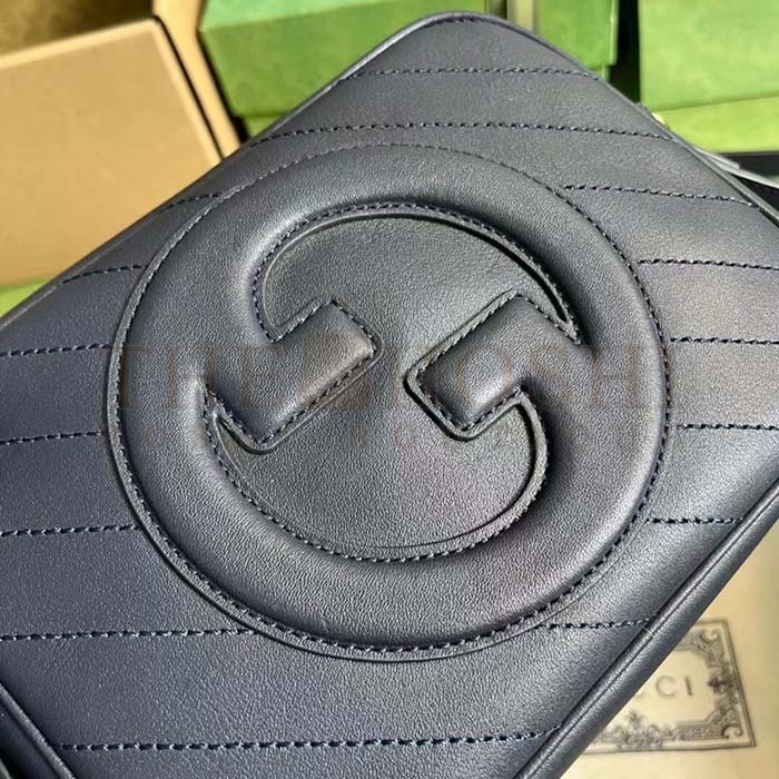 Gvc*1 Women GG Blondie Small Shoulder Bag Blue Navy Leather Round Interlocking G Master Quality