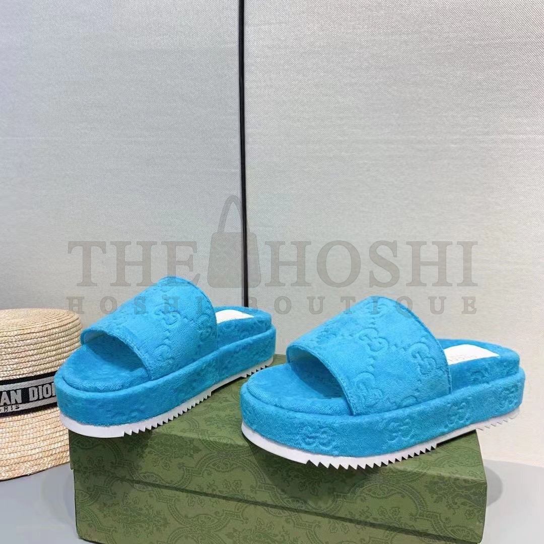 Gvc*1 Unisex G2 Platform Sandals Blue G2 Cotton Sponge Rubber Sole 3 Cm Heel Master Quality