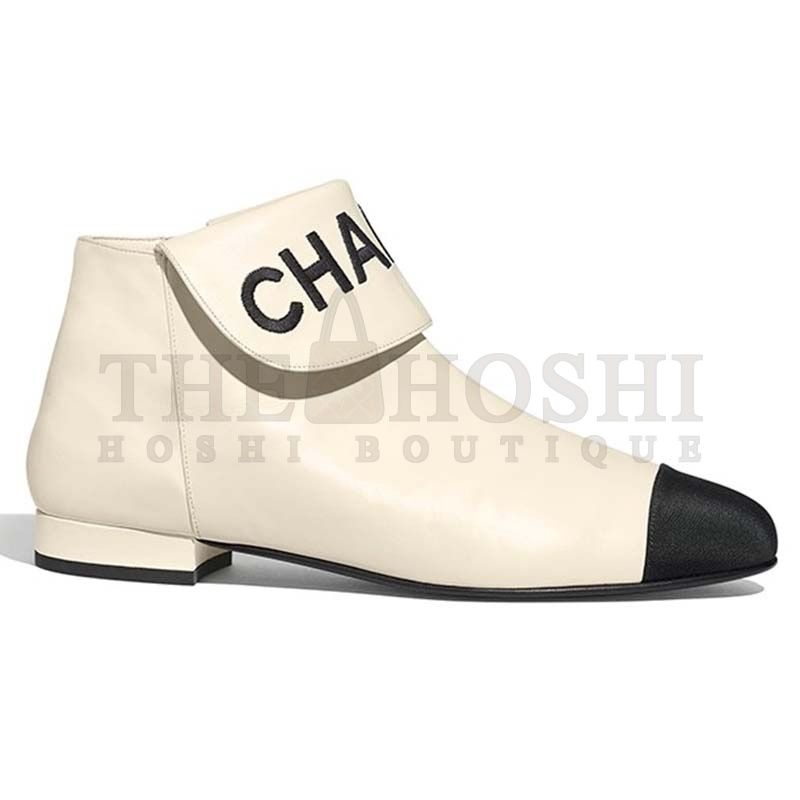 Ch**el Women Loge Short Boots in Goat Leather & Faille-White Master Quality