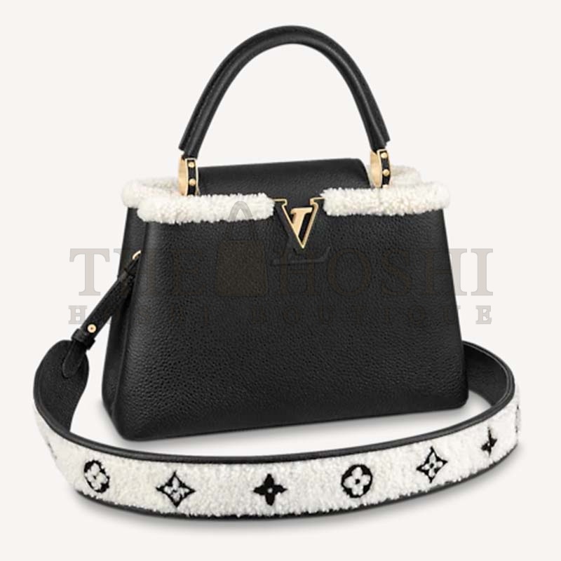 L0vis Vvtt0n LV Women Capucines MM Bag Black Taurillon Leather Shearling Cowhide Master Quality