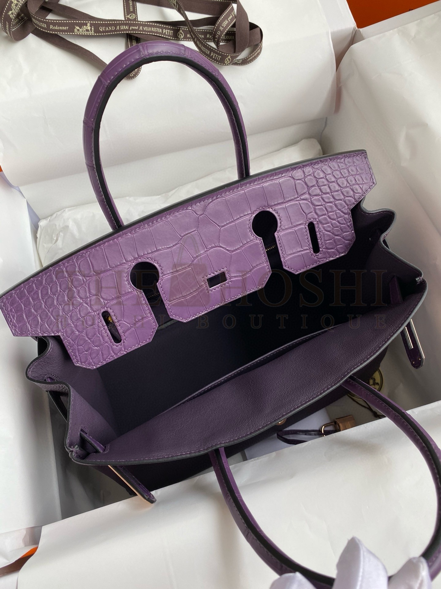 H**me5 Touch Birkin 30 Bag in Raisin Clemence and Matte Alligator Leather Master Quality