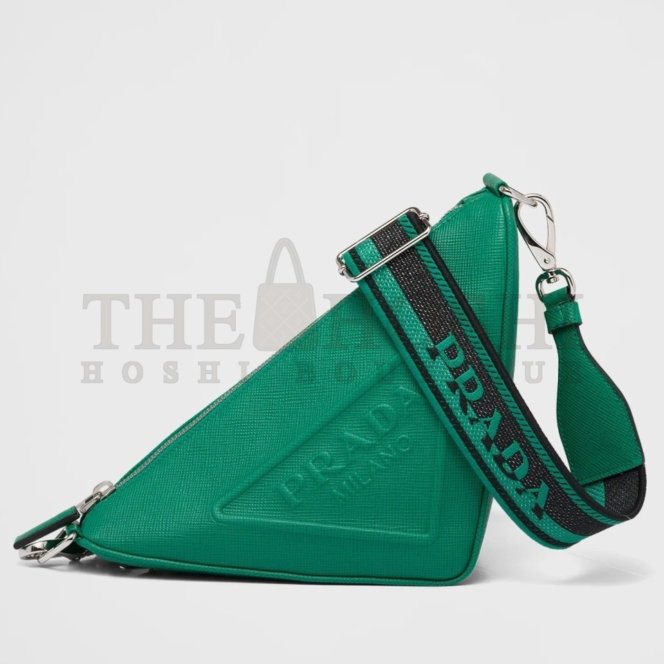 Pra*a Triangle Shoulder Bag In Green Saffiano Leather Master Quality