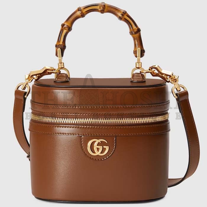 Gvc*1 Women GG Mini Bamboo Shoulder Bag Brown Leather Bamboo Handle Double G Master Quality