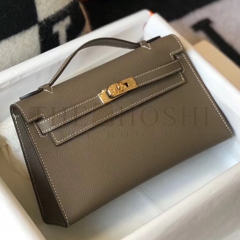 H**me5 Kelly Pochette Bag In Taupe Grey Epsom Leather Master Quality