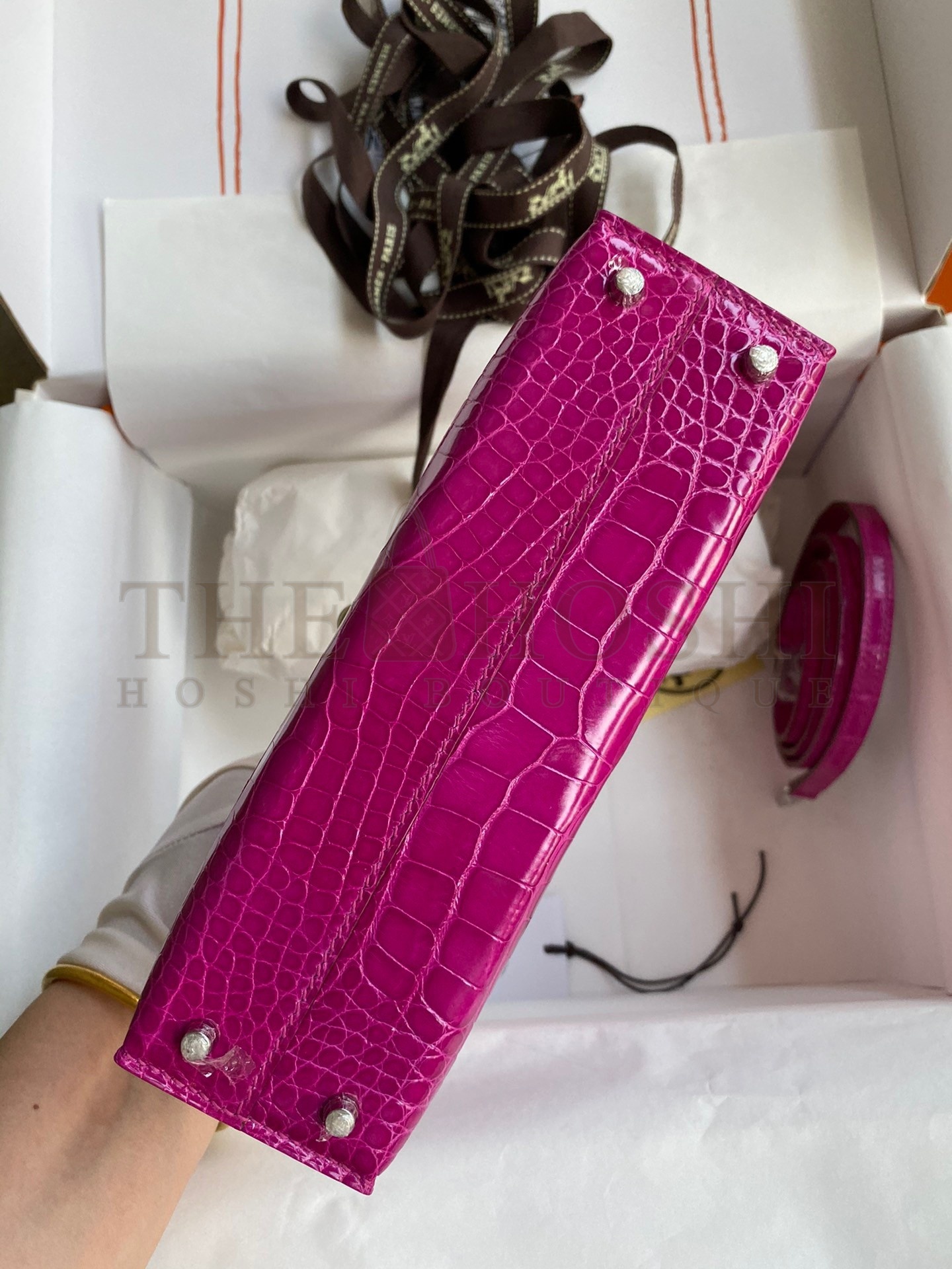 H**me5 Kelly Mini II Sellier Handmade Bag In Rose Scheherazade Shiny Alligator Leather Master Quality