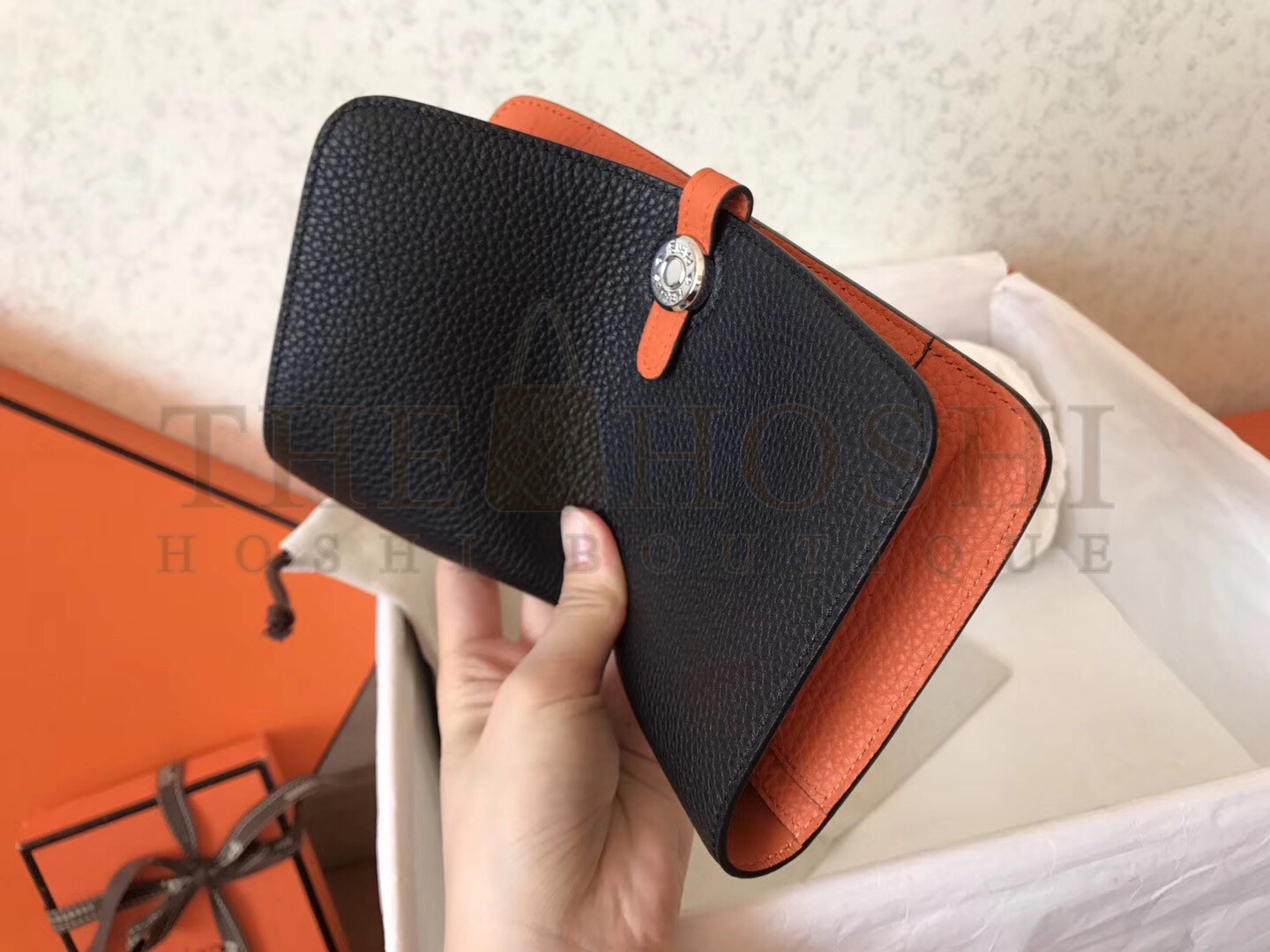 H**me5 Bicolor Dogon Duo Wallet In Black/Orange Leather Master Quality