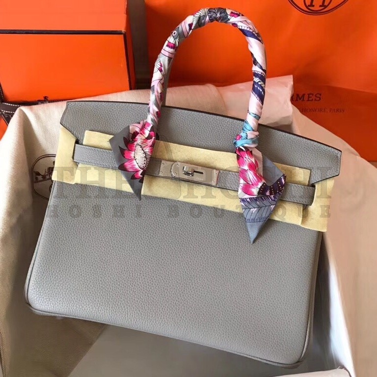 H**me5 Pearl Grey Birkin 30cm Clemence Handmade Bag Master Quality