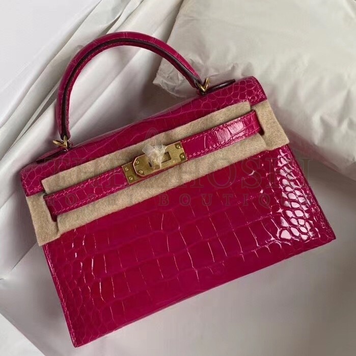 H**me5 Rose Red Alligator Crocodile Kelly Mini II Handmade Bag Master Quality