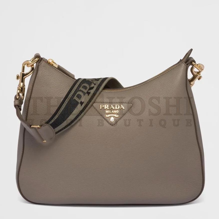 Pra*a Shoulder Bag in Grey Grained Leather Master Quality
