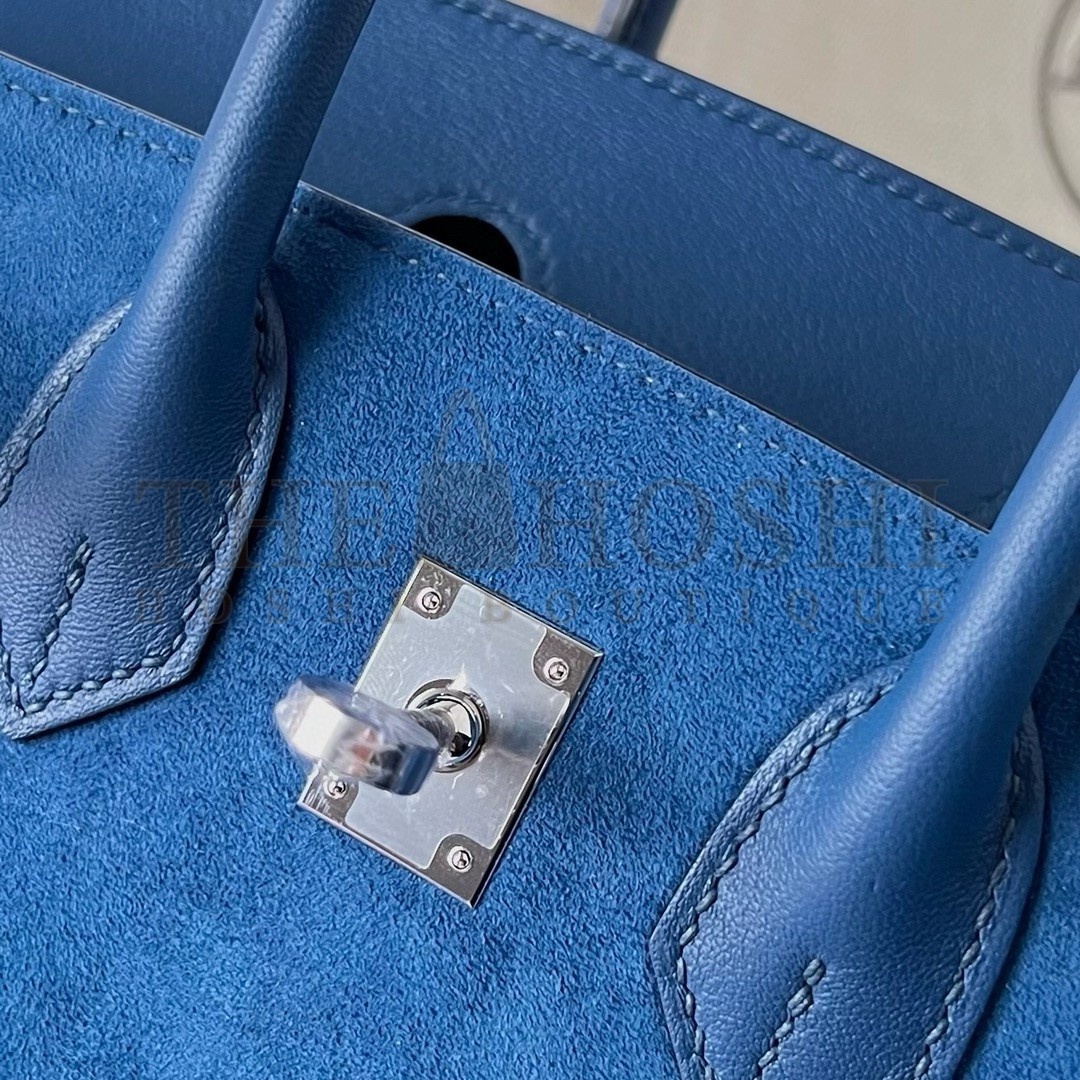 H**me5 Birkin 25 Grizzly Bag in Blue Veau Doblis and Swift Leather Master Quality