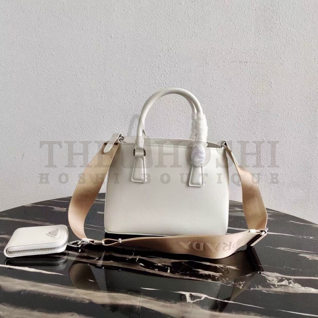 Pra*a Galleria Mini Bag In White Saffiano Leather Master Quality