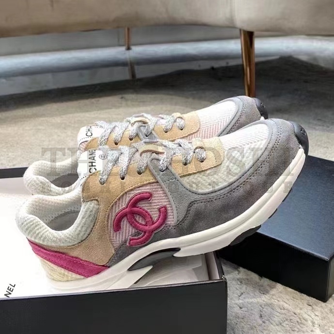 Ch**el Women CC Sneakers Fabric &amp; Suede Calfskin Multicolor 1 Cm Heel Master Quality