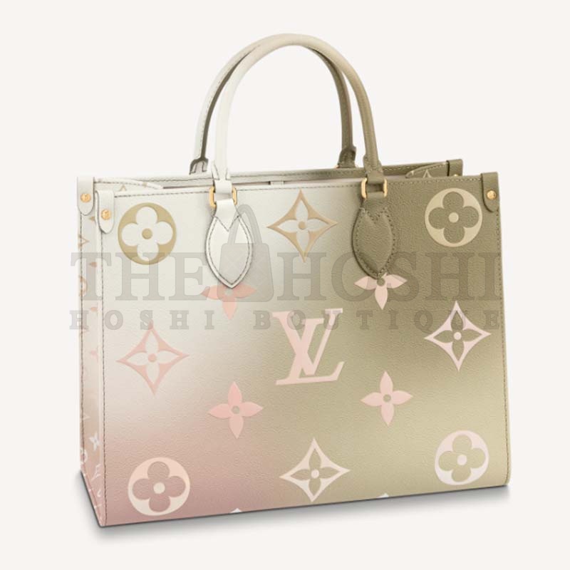 L0vis Vvtt0n LV Women OnTheGo MM Tote Sunset Kaki Monogram Coated Canvas Master Quality