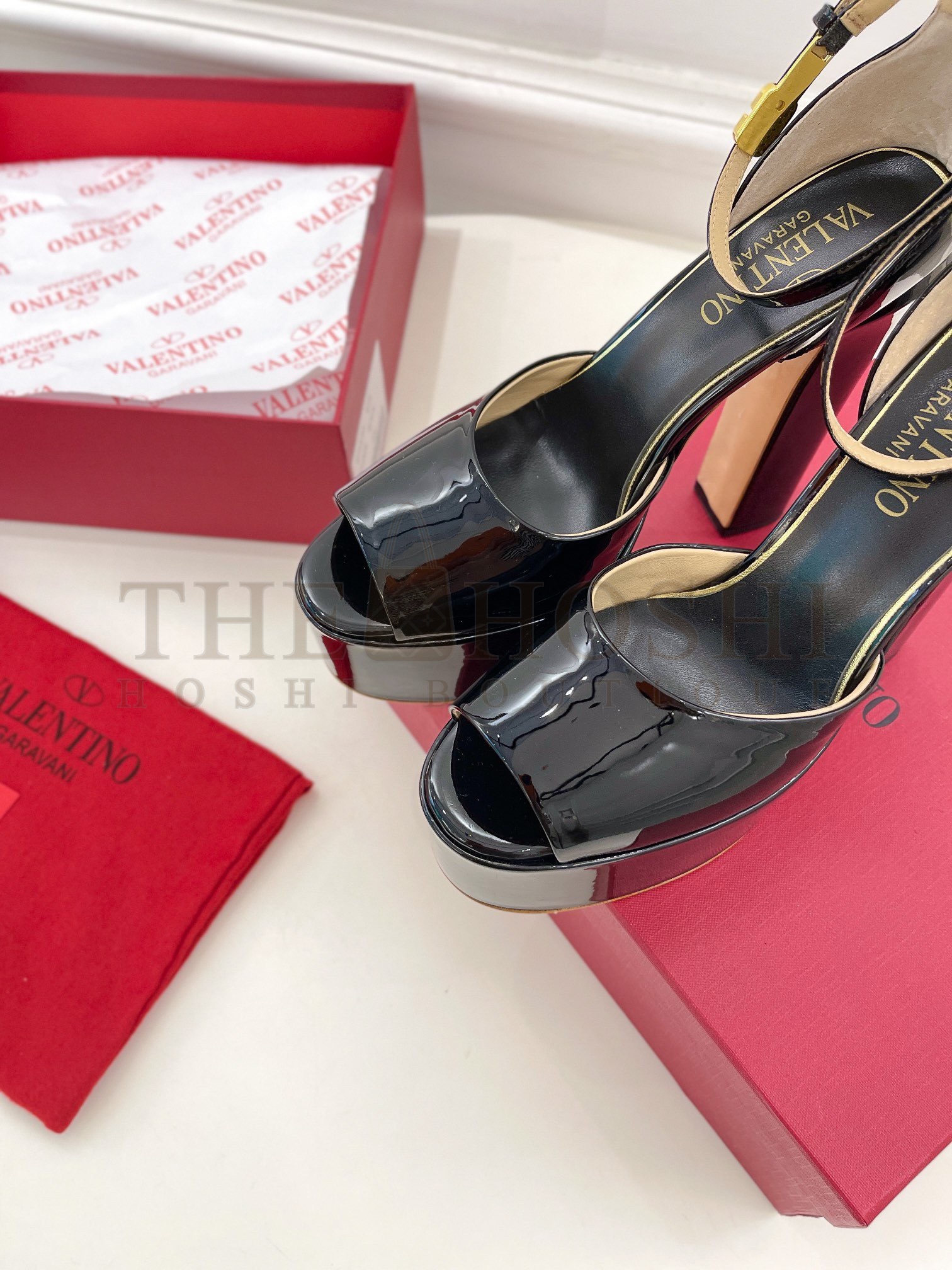 Va1e*ntin0 Tan-Go Platform Sandals 155mm In Black Patent Leather Master Quality