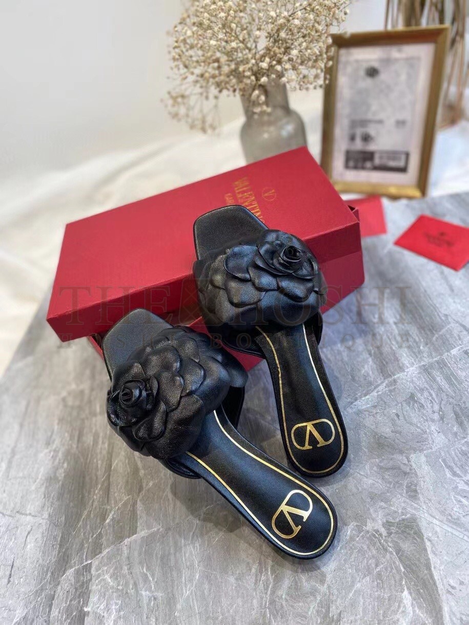 Va1e*ntin0 Atelier Shoes 03 Rose Edition Slides Sandals Black Master Quality