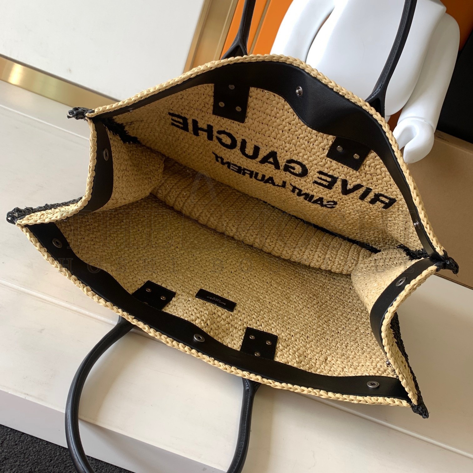 Sa1nt Lau*nt Rive Gauche Tote Bag in Beige Raffia and Leather Master Quality