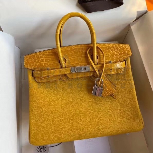 H**me5 Yellow Touch Birkin 30cm Bag Shiny Niloticus Crocodile Skin Master Quality