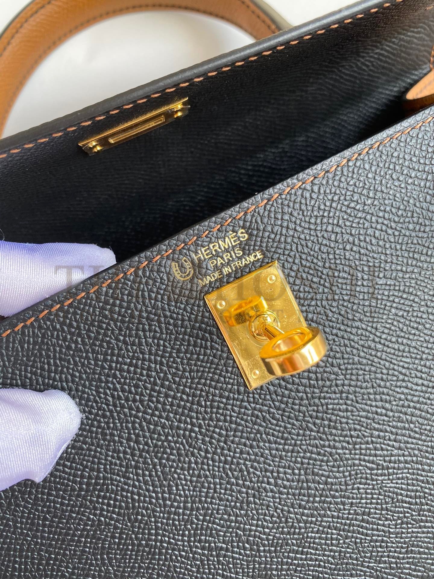 H**me5 Kelly Sellier 25 Bicolor Bag in Black and Gold Epsom Calfskin Master Quality